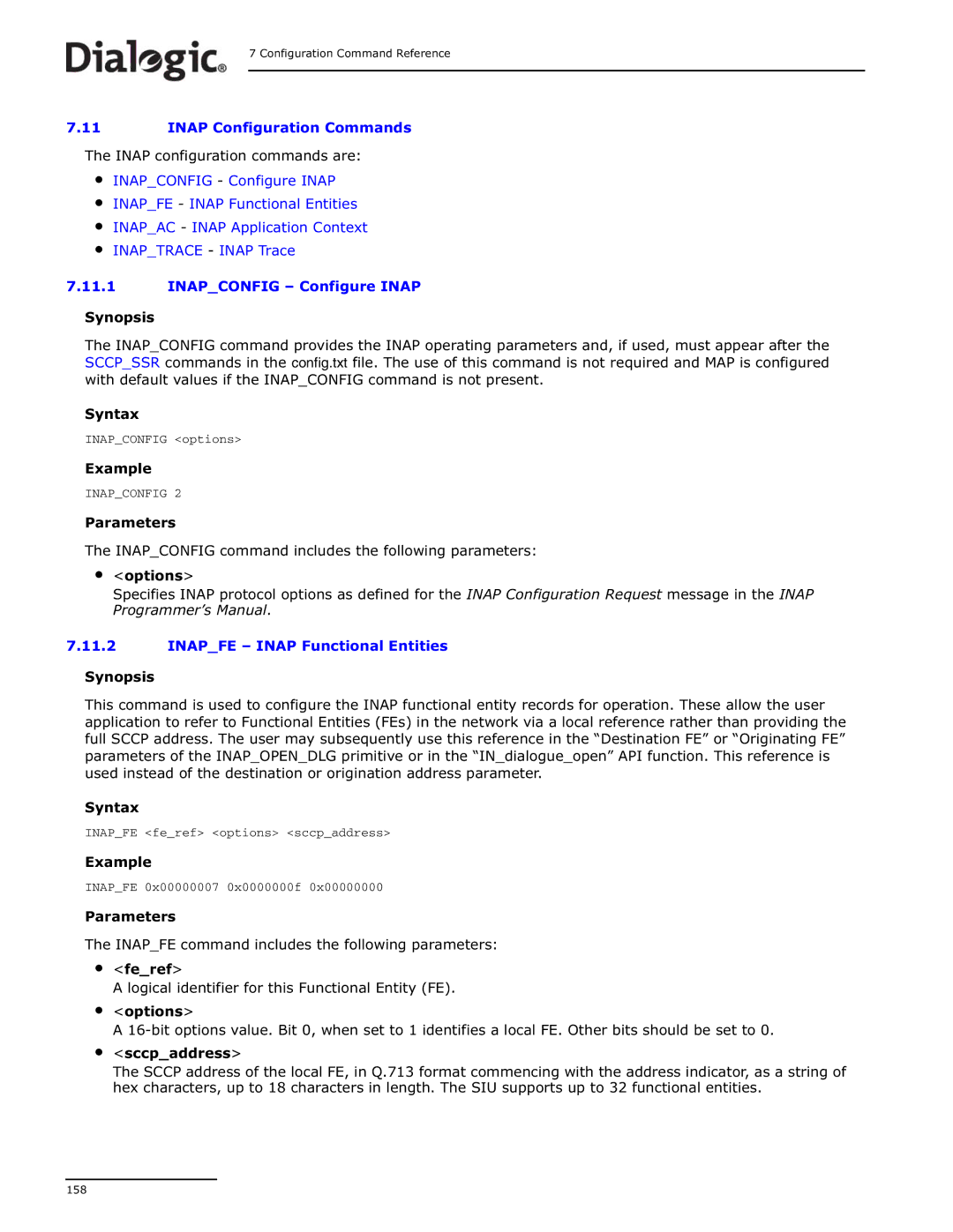 Dialogic DSI SS7MD manual Inap Configuration Commands, Inap configuration commands are 