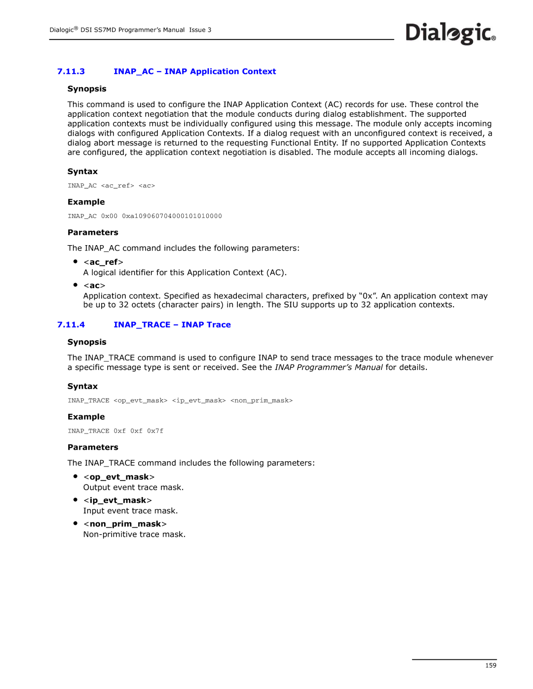 Dialogic DSI SS7MD manual Inapac acref ac 