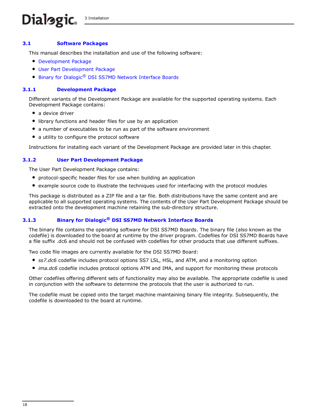 Dialogic DSI SS7MD manual Software Packages, User Part Development Package 