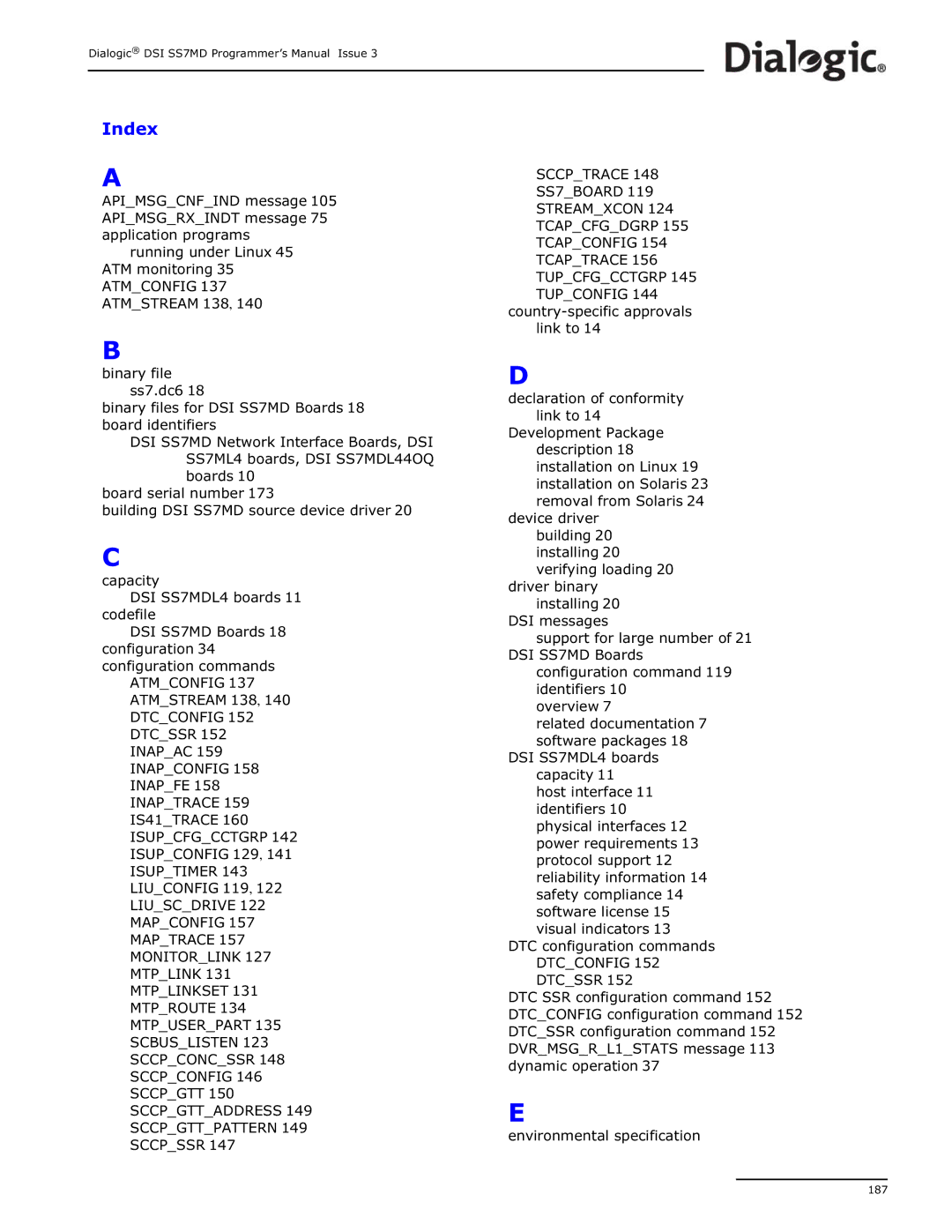 Dialogic DSI SS7MD manual Index 