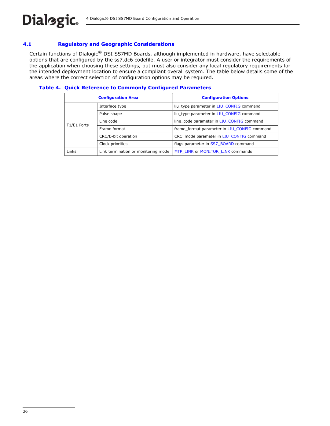 Dialogic DSI SS7MD manual Regulatory and Geographic Considerations, Quick Reference to Commonly Configured Parameters 