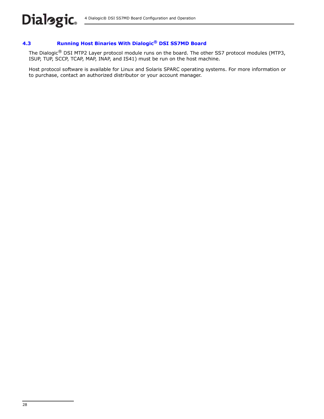 Dialogic manual Running Host Binaries With Dialogic DSI SS7MD Board 