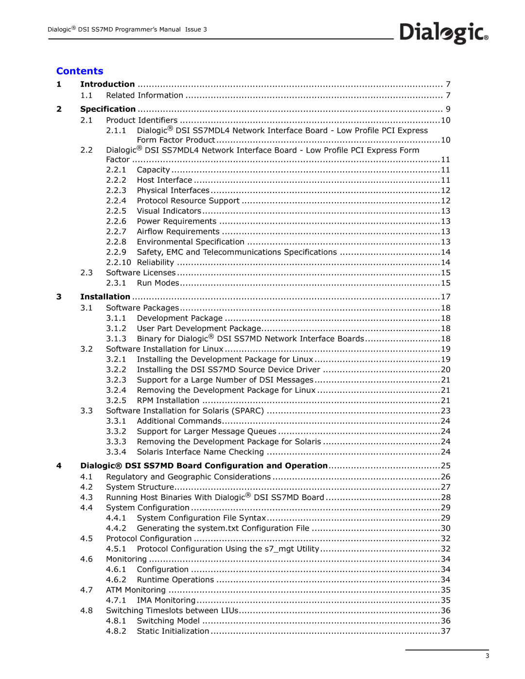 Dialogic DSI SS7MD manual Contents 