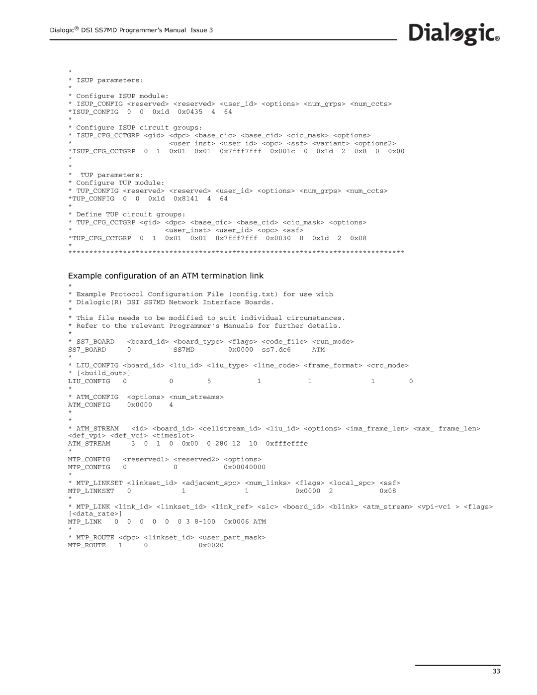 Dialogic DSI SS7MD manual Example configuration of an ATM termination link, Isupcfgcctgrp 