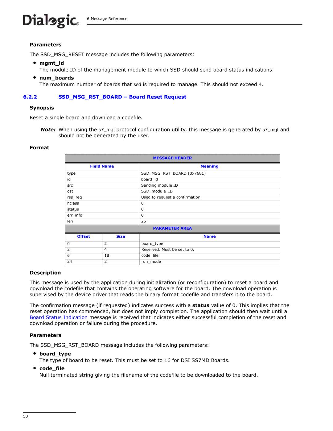 Dialogic DSI SS7MD manual Synopsis Reset a single board and download a codefile Format 