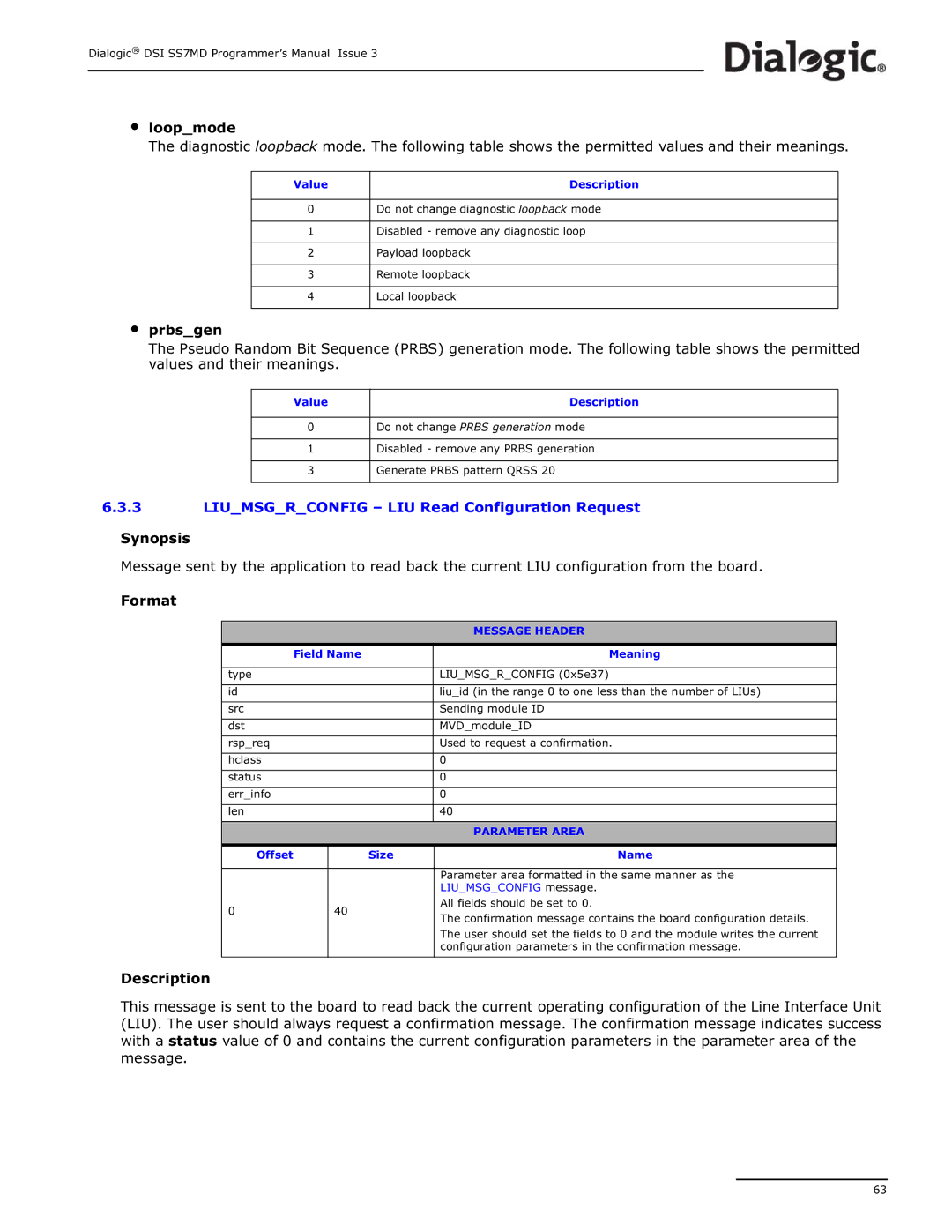 Dialogic DSI SS7MD manual Liumsgrconfig LIU Read Configuration Request, Liumsgconfig message 