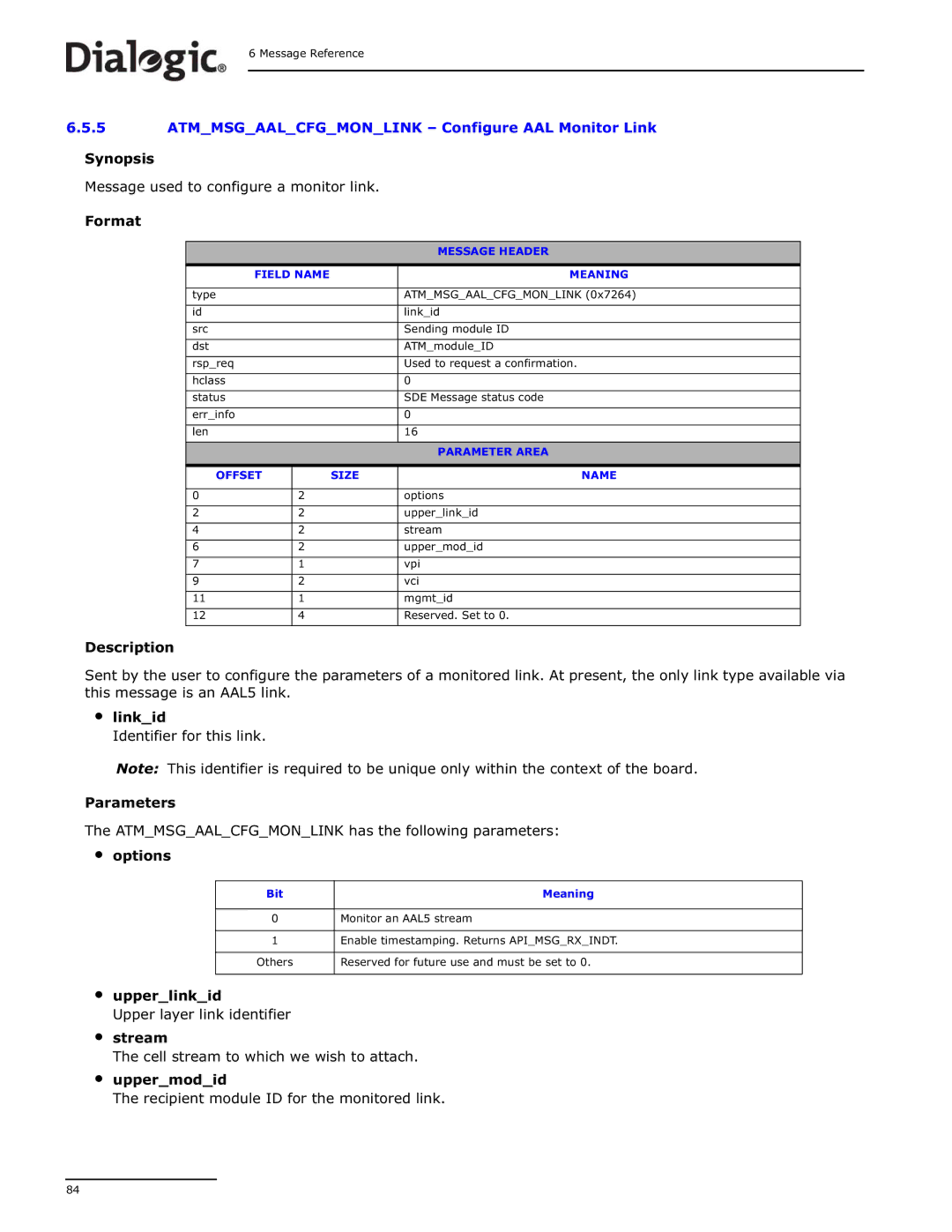 Dialogic DSI SS7MD manual Atmmsgaalcfgmonlink Configure AAL Monitor Link 