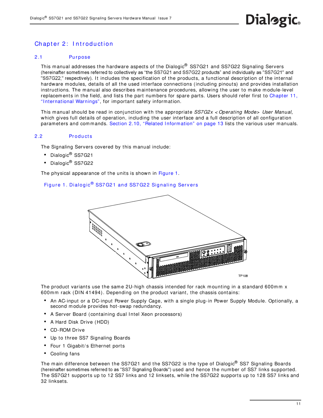 Dialogic SS7G22, SS7G21 manual Introduction, Purpose, Products 