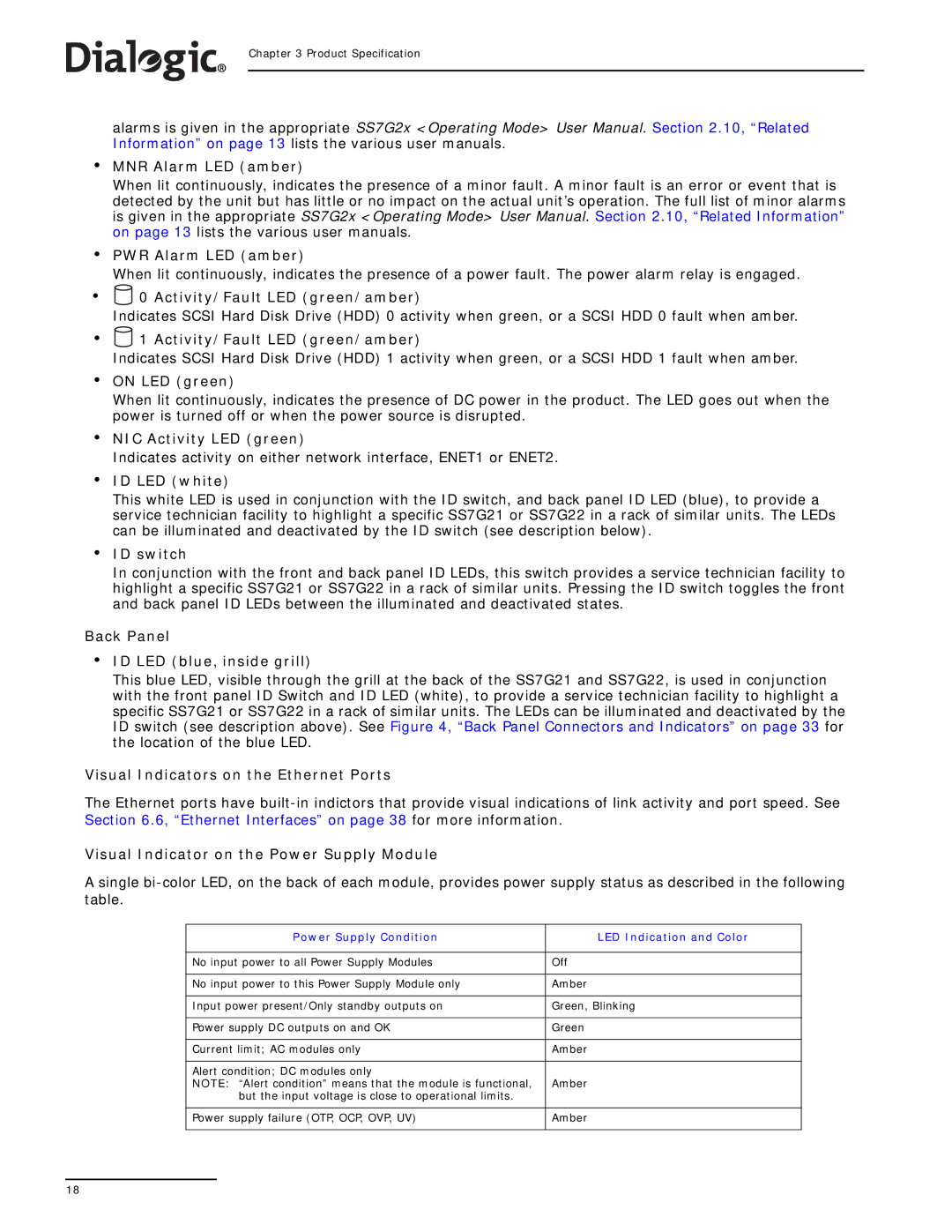 Dialogic SS7G21 manual MNR Alarm LED amber PWR Alarm LED amber, Activity/Fault LED green/amber, On LED green, ID LED white 