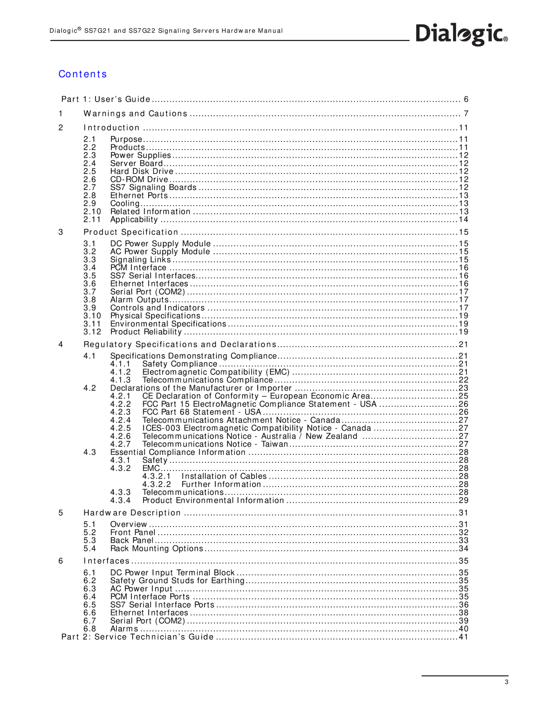 Dialogic SS7G22, SS7G21 manual Contents 