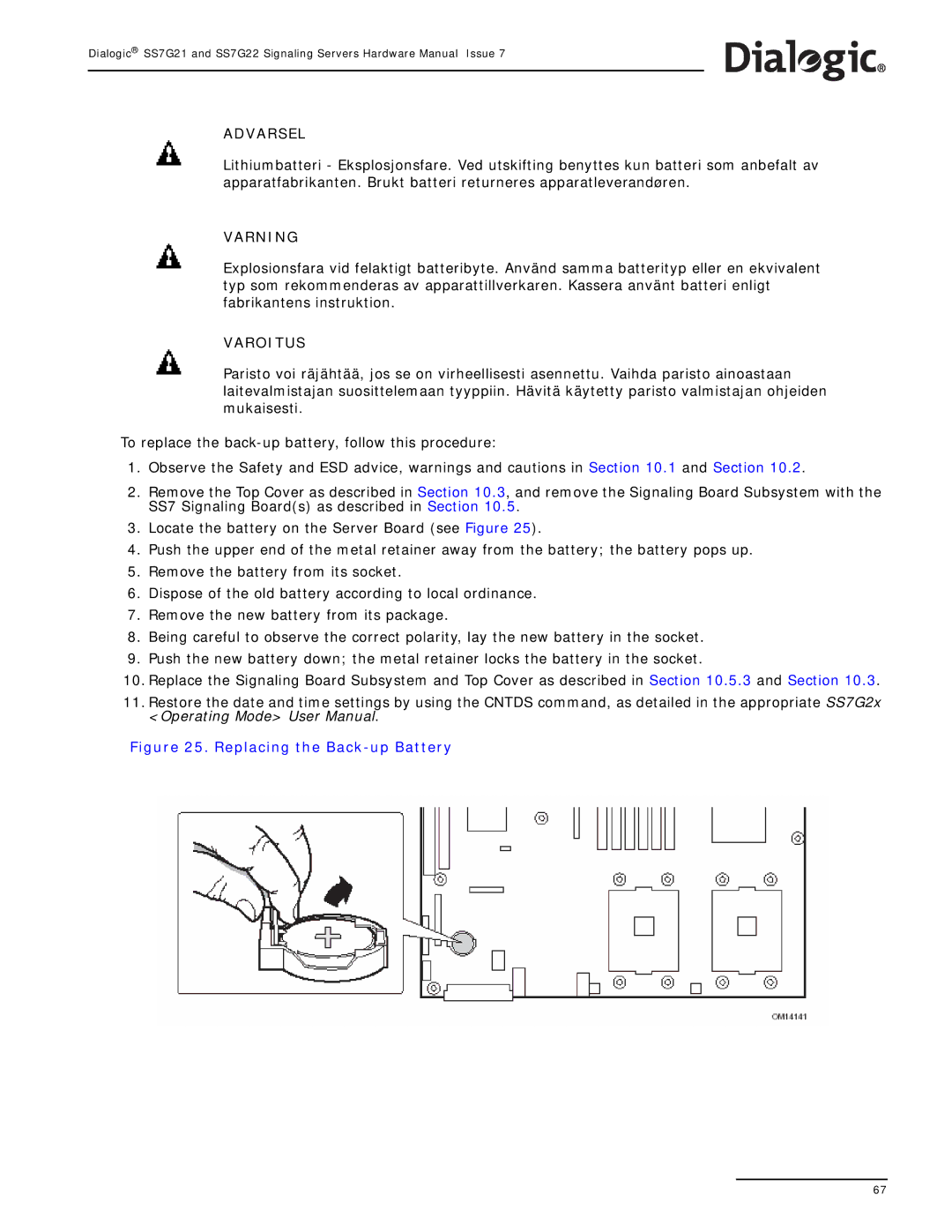 Dialogic SS7G22, SS7G21 manual Varning 