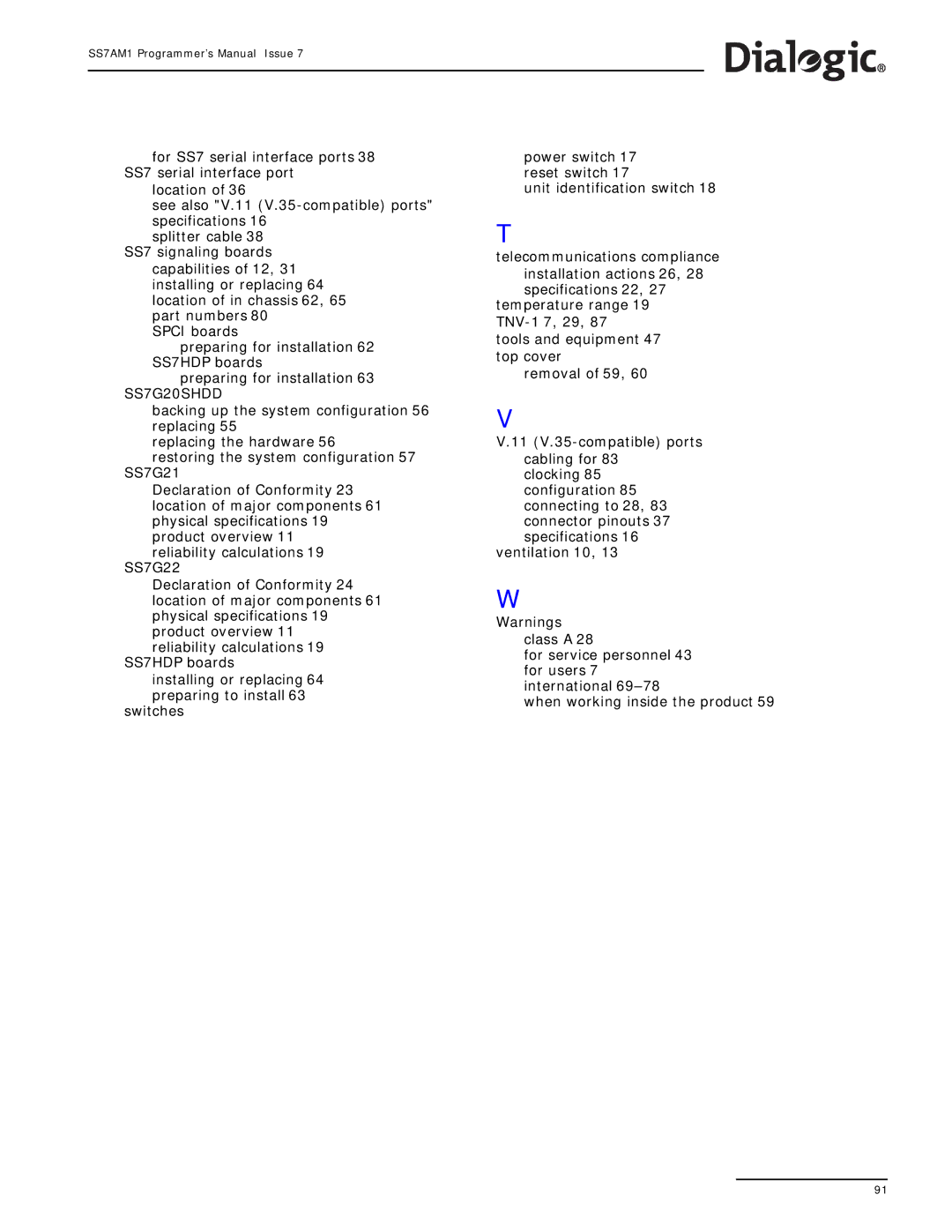 Dialogic SS7G22, SS7G21 manual Switches 