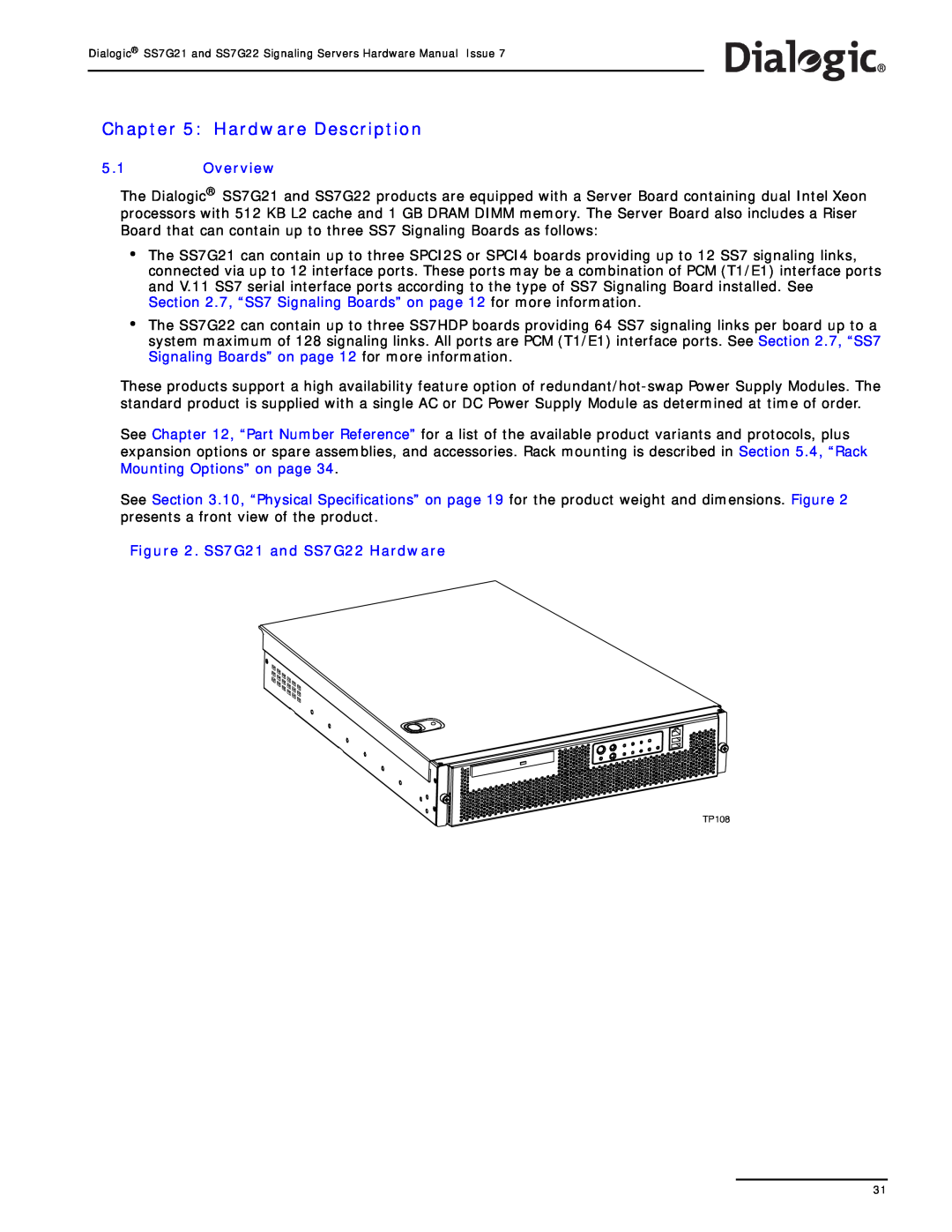 Dialogic manual Hardware Description, Overview, SS7G21 and SS7G22 Hardware 