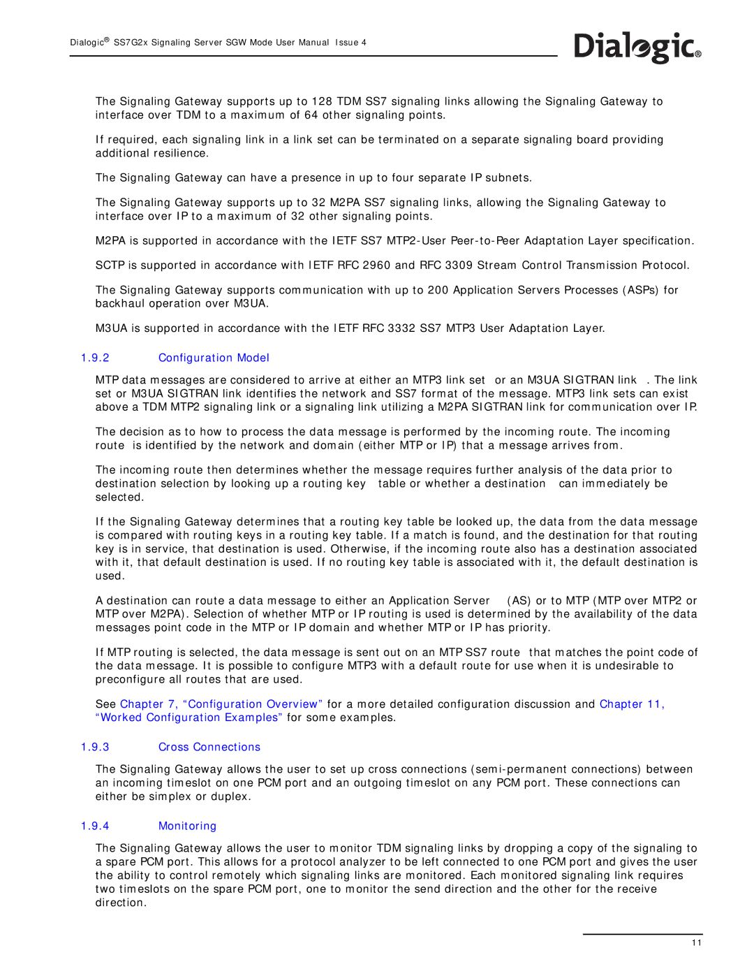 Dialogic SS7G2X manual Configuration Model, Cross Connections, Monitoring 