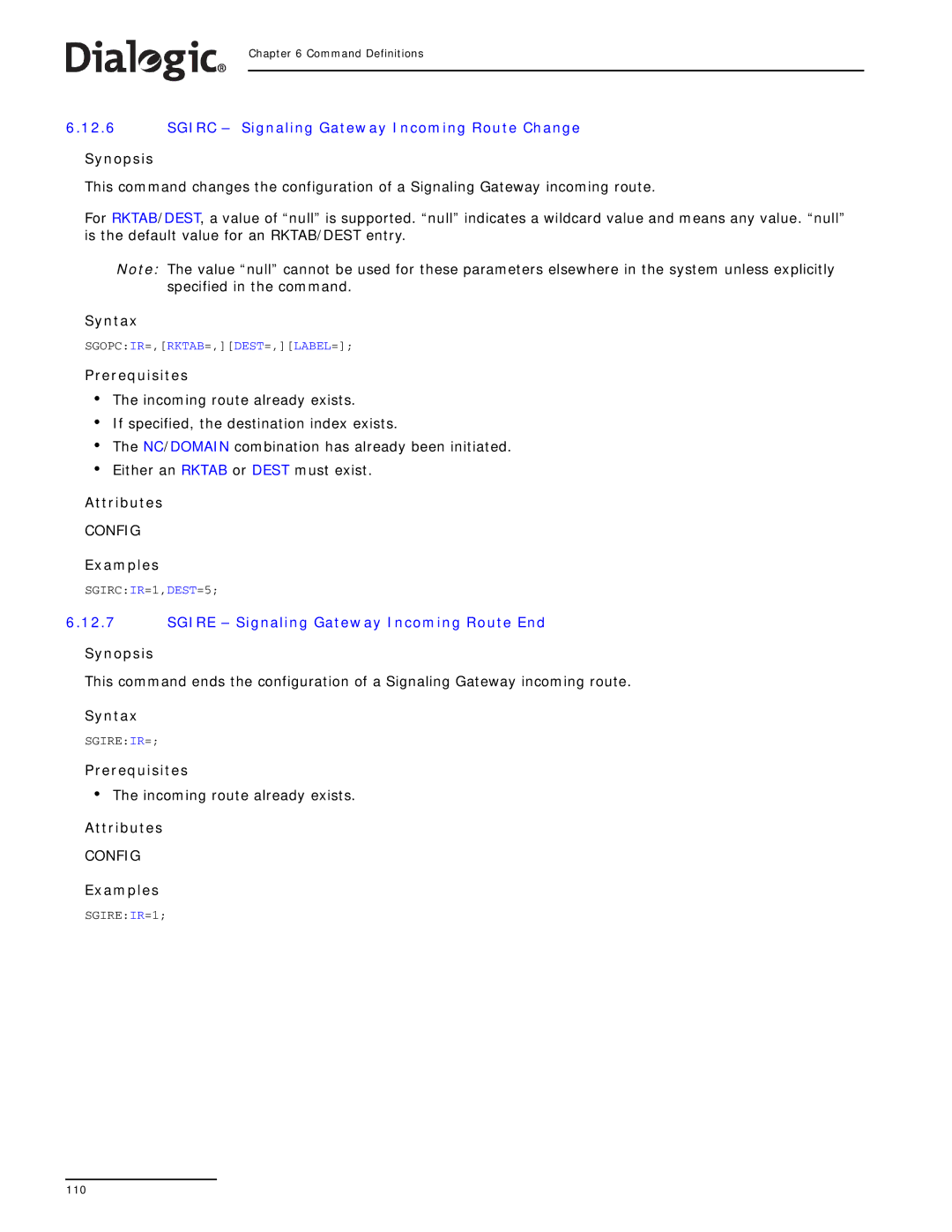 Dialogic SS7G2X manual Sgirc Signaling Gateway Incoming Route Change, Sgire Signaling Gateway Incoming Route End 