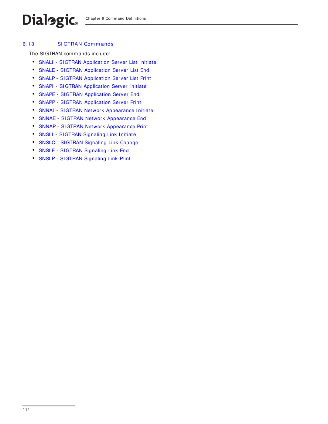 Dialogic SS7G2X manual Sigtran Commands 