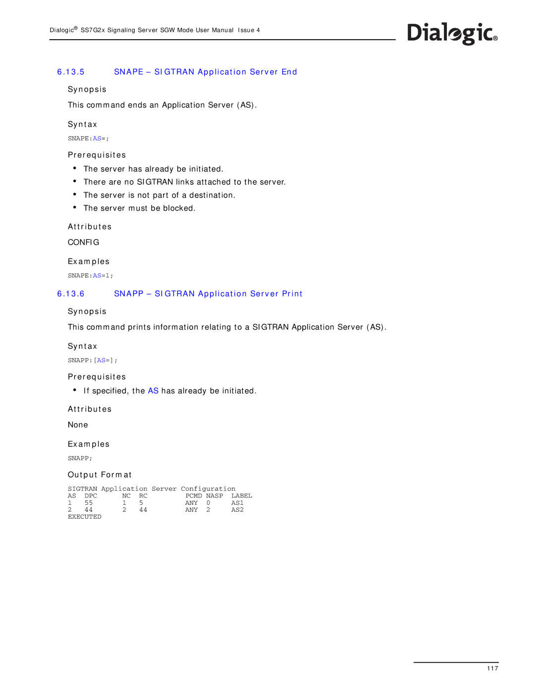 Dialogic SS7G2X manual Snape Sigtran Application Server End, Snapp Sigtran Application Server Print 