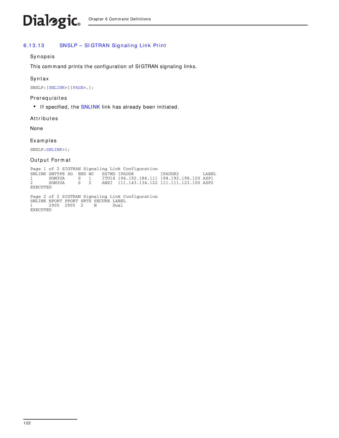 Dialogic SS7G2X manual Snslp Sigtran Signaling Link Print, Output Format 