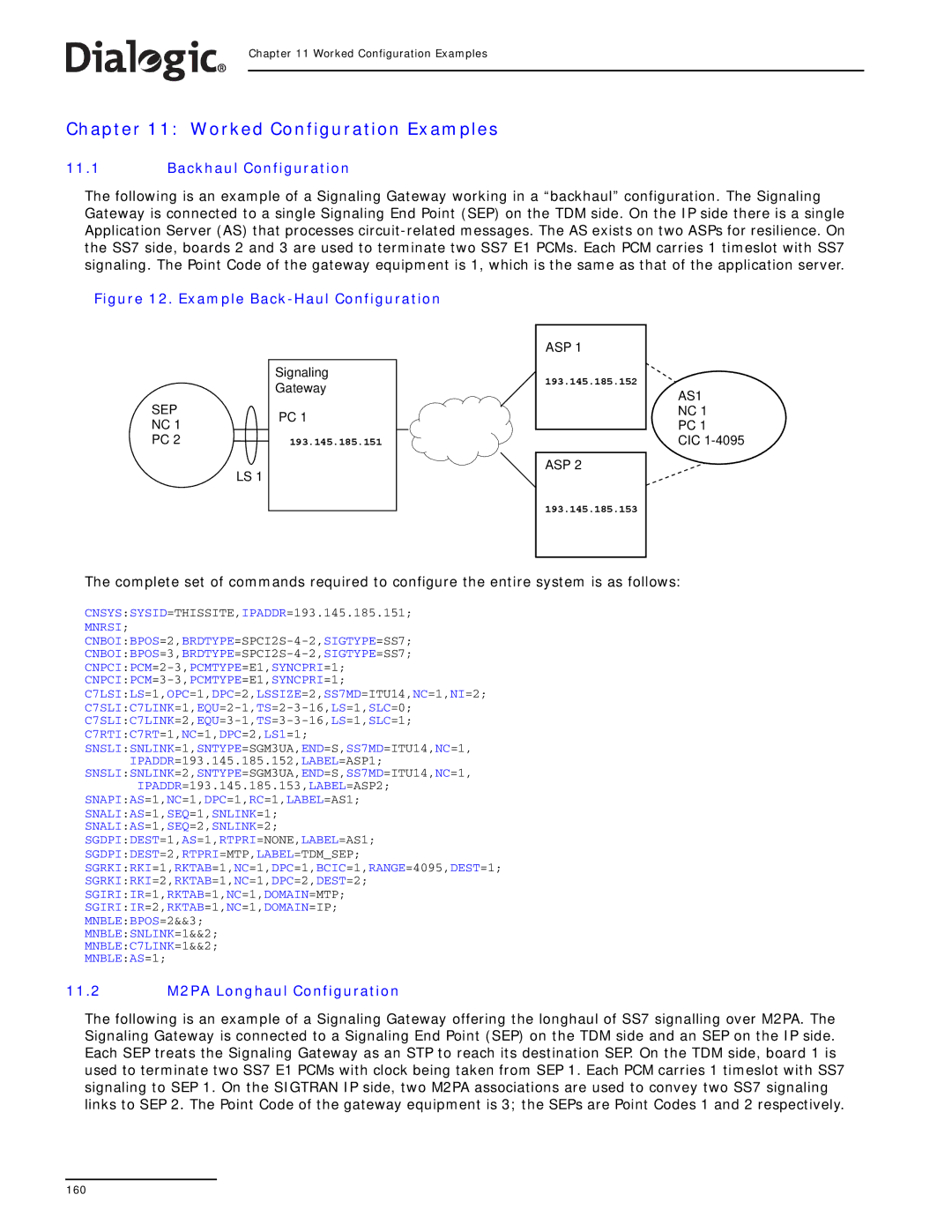 Dialogic SS7G2X manual Worked Configuration Examples, Backhaul Configuration, 11.2 M2PA Longhaul Configuration 