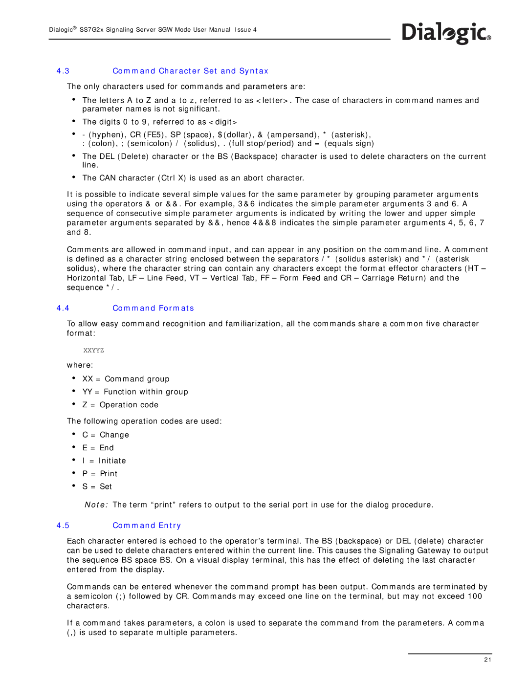 Dialogic SS7G2X manual Command Character Set and Syntax, Command Formats, Command Entry 