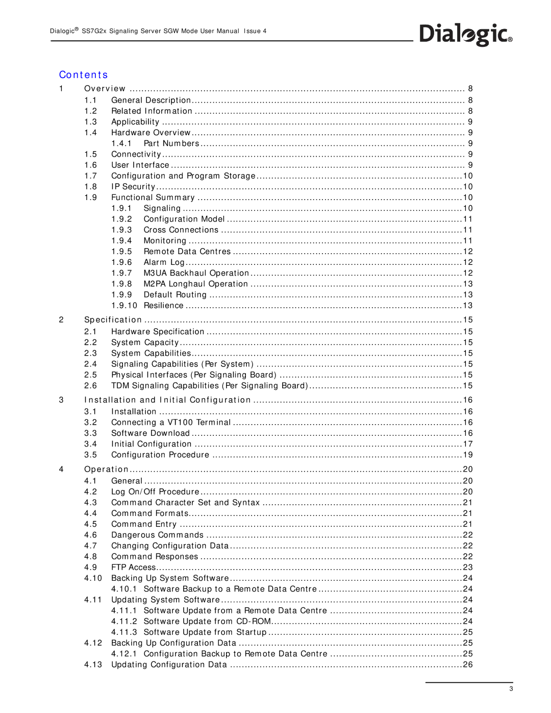 Dialogic SS7G2X manual Contents 