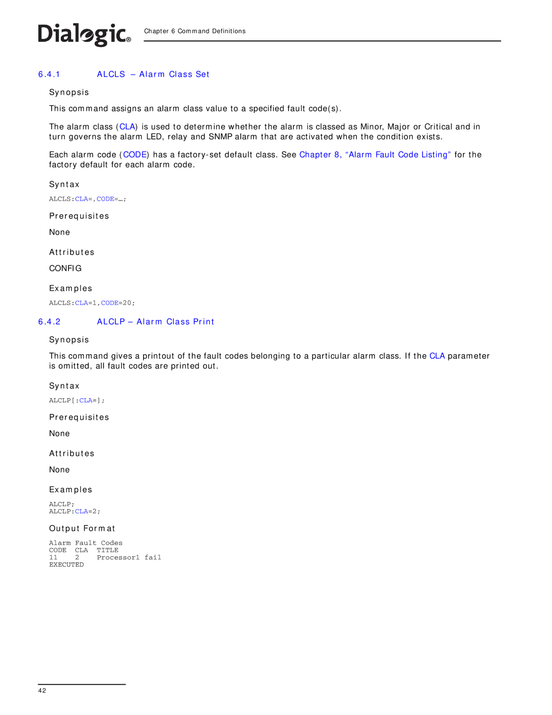 Dialogic SS7G2X manual Alcls Alarm Class Set, Alclp Alarm Class Print 