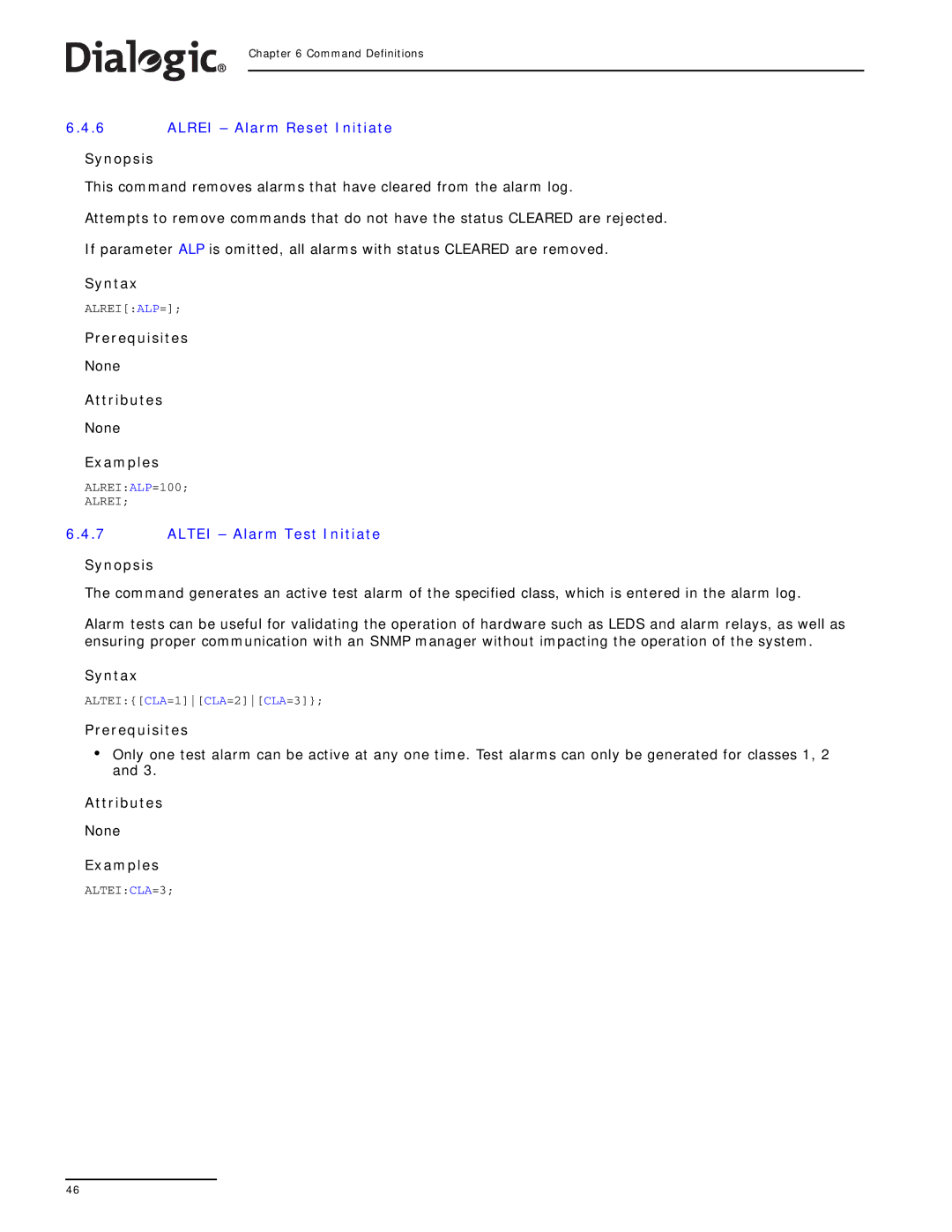 Dialogic SS7G2X manual Alrei Alarm Reset Initiate, Altei Alarm Test Initiate 
