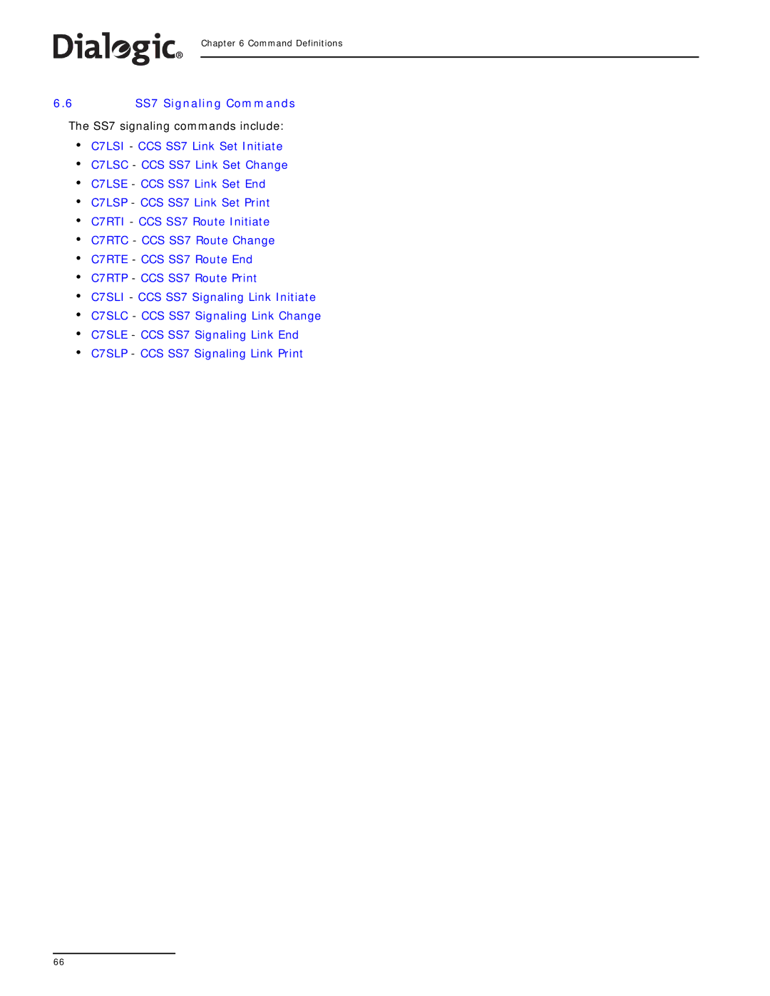 Dialogic SS7G2X manual SS7 Signaling Commands 