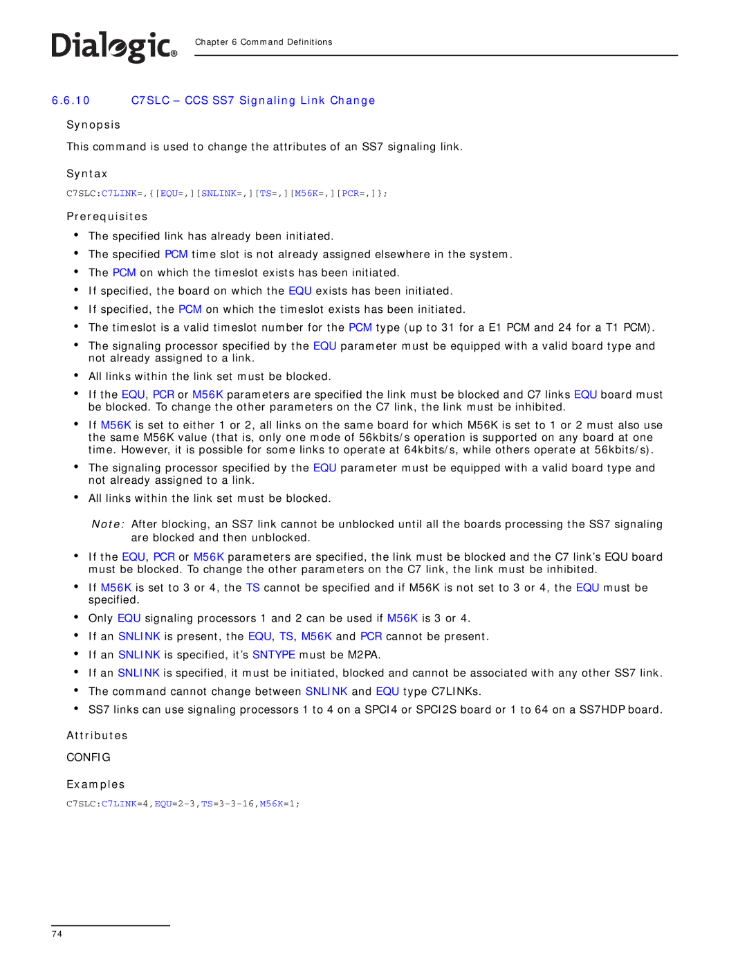 Dialogic SS7G2X manual 10 C7SLC CCS SS7 Signaling Link Change 