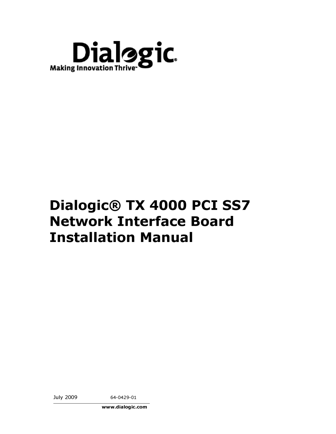 Dialogic TX4000 PCI SS7 installation manual July 