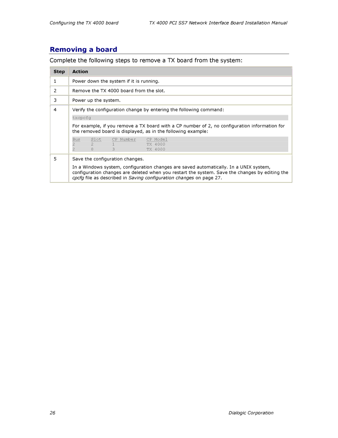 Dialogic TX4000 PCI SS7 installation manual Removing a board 