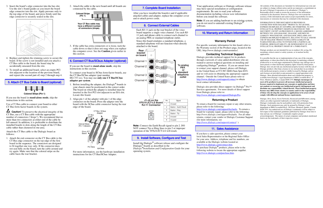 Dialogic VFX/41JCT-LS manual Complete Board Installation, Connect External Cables, Warranty and Return Information 
