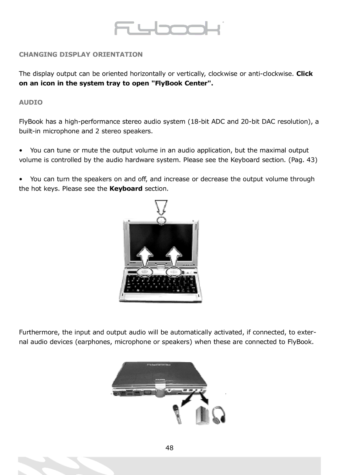 Dialogue Tech Flybook 3G Notebook PC user manual Changing Display Orientation, Audio 