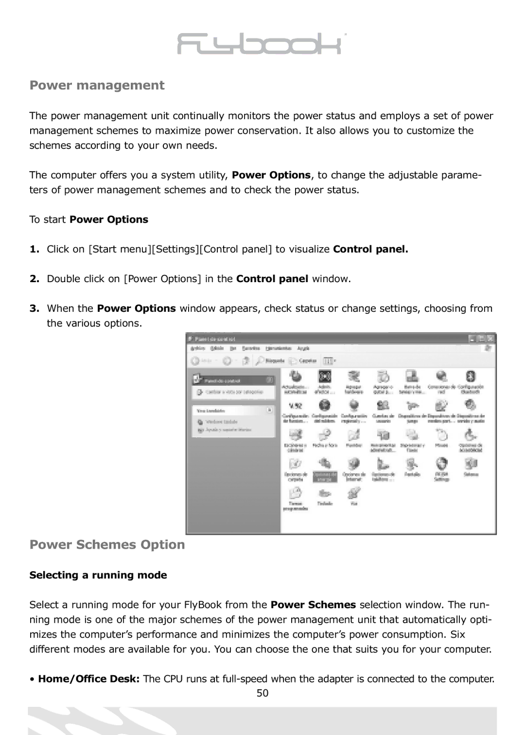 Dialogue Tech Flybook 3G Notebook PC user manual To start Power Options, Selecting a running mode 