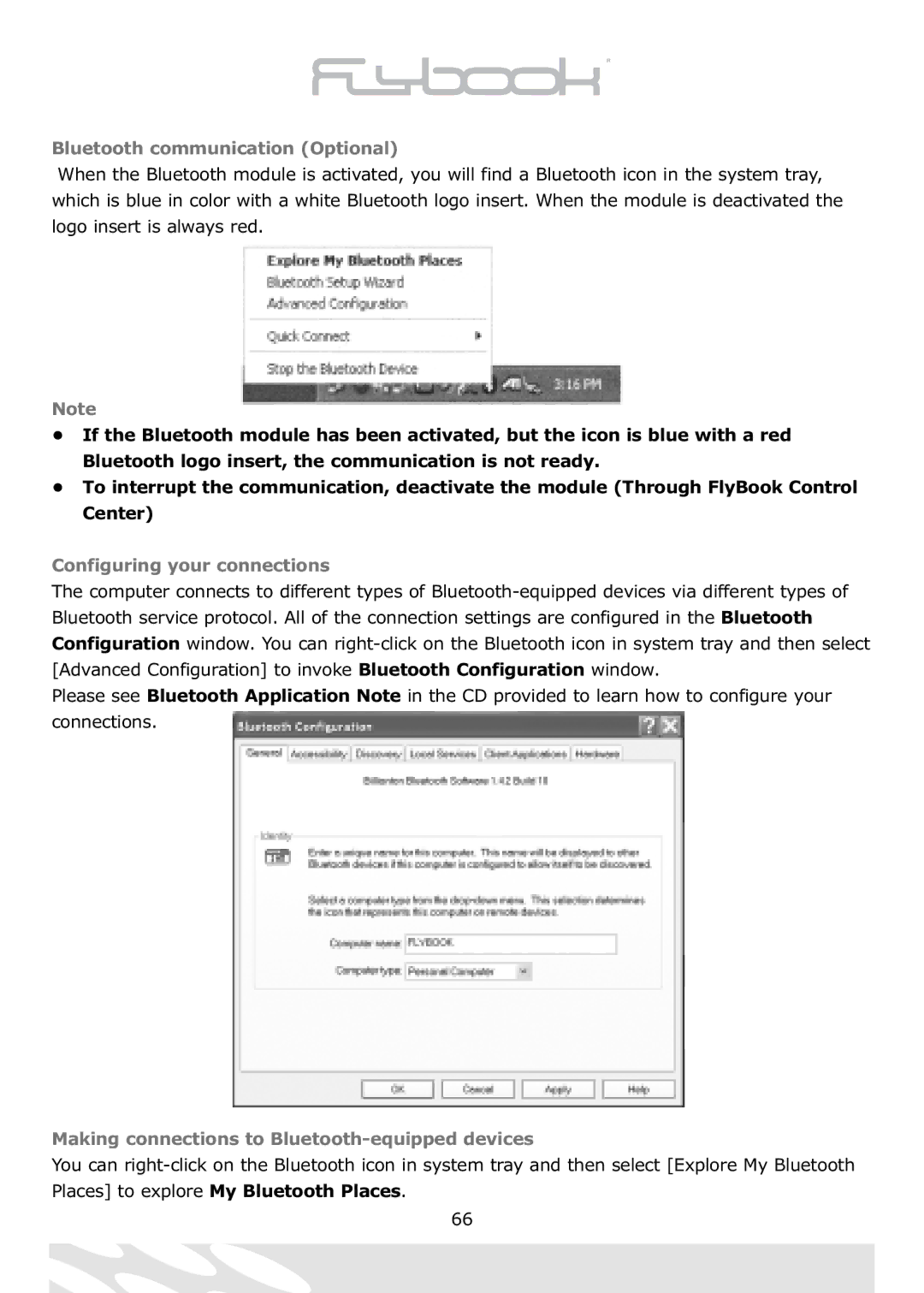 Dialogue Tech Flybook 3G Notebook PC Bluetooth communication Optional, Making connections to Bluetooth-equipped devices 