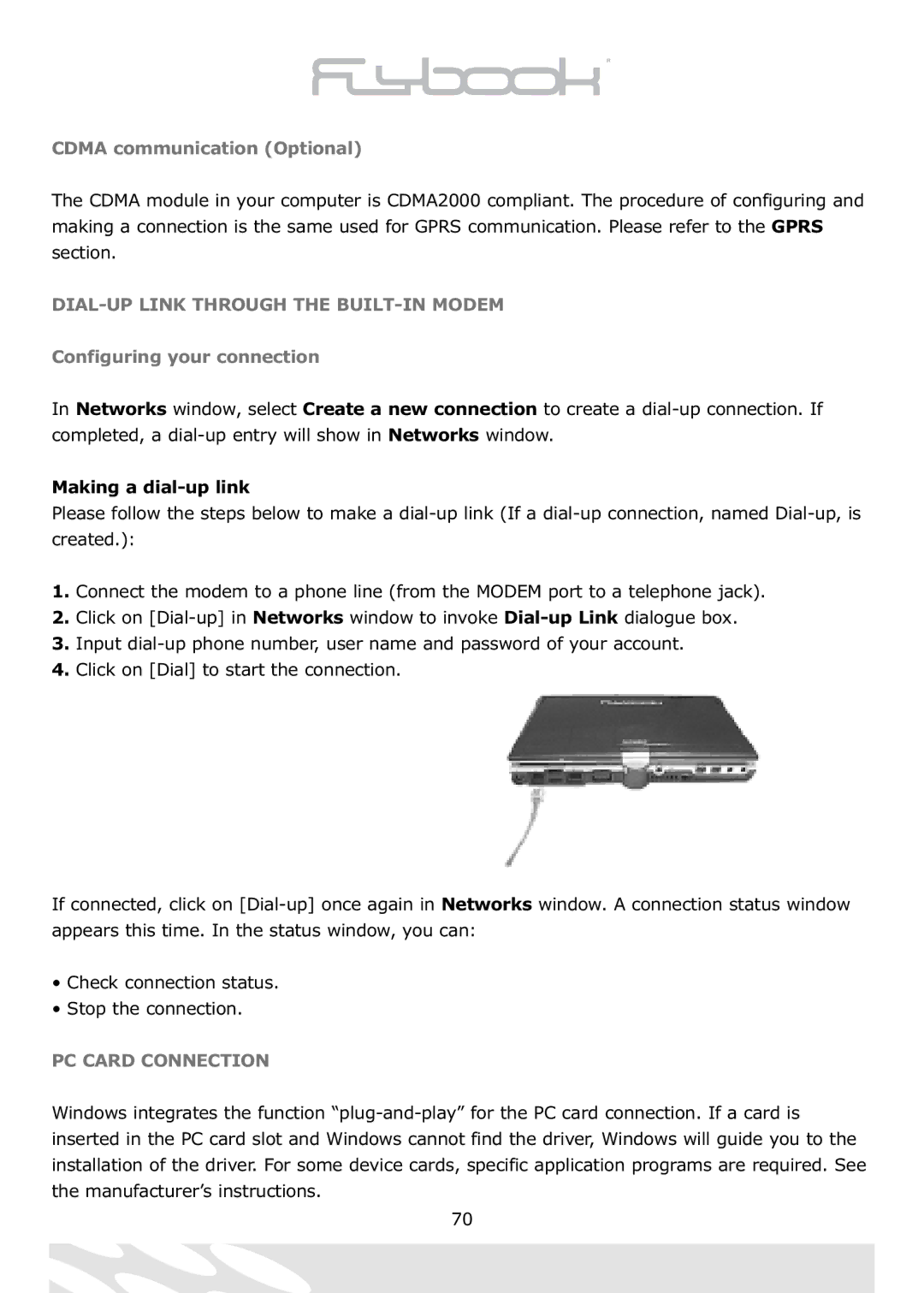 Dialogue Tech Flybook 3G Notebook PC user manual Cdma communication Optional, Making a dial-up link 