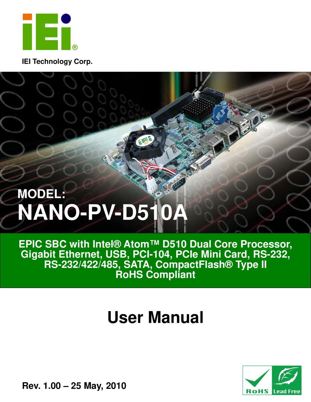 Dialogue Tech NANO-PV-D510A user manual IEI Technology Corp 