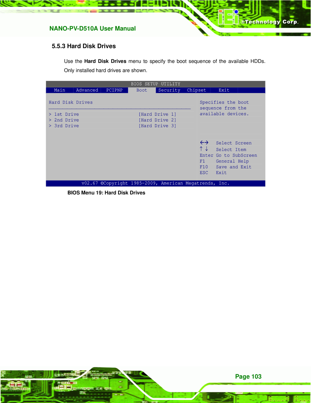 Dialogue Tech NANO-PV-D510A user manual Bios Menu 19 Hard Disk Drives 