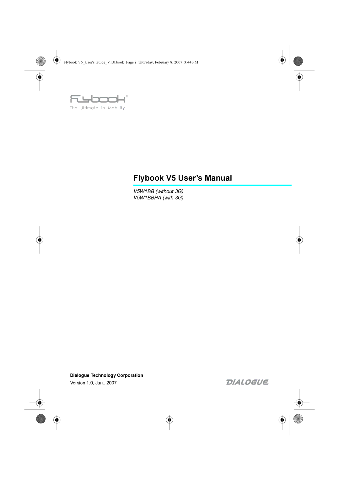 Dialogue Tech V5W1BBHA user manual Flybook V5 User’s Manual 