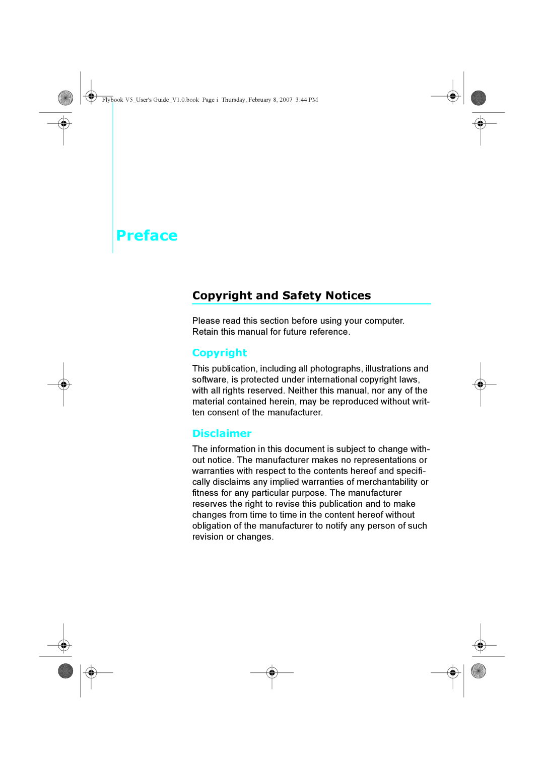 Dialogue Tech V5W1BBHA user manual Preface, Copyright and Safety Notices, Disclaimer 