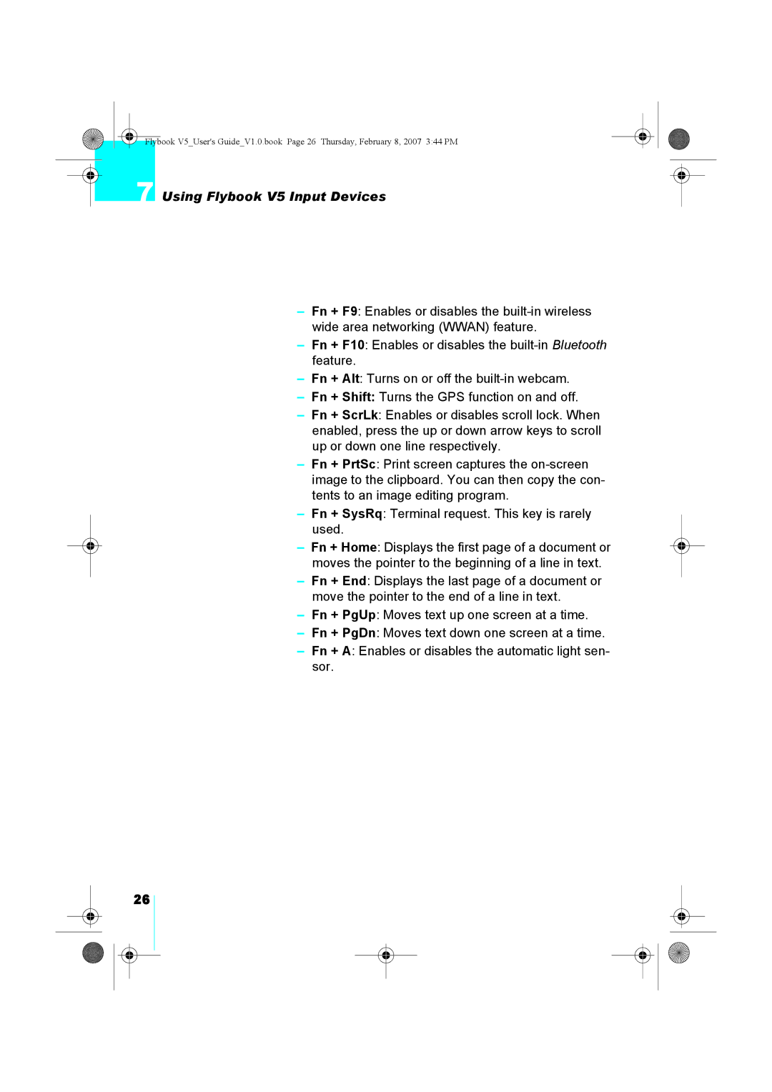 Dialogue Tech V5W1BBHA user manual Using Flybook V5 Input Devices 