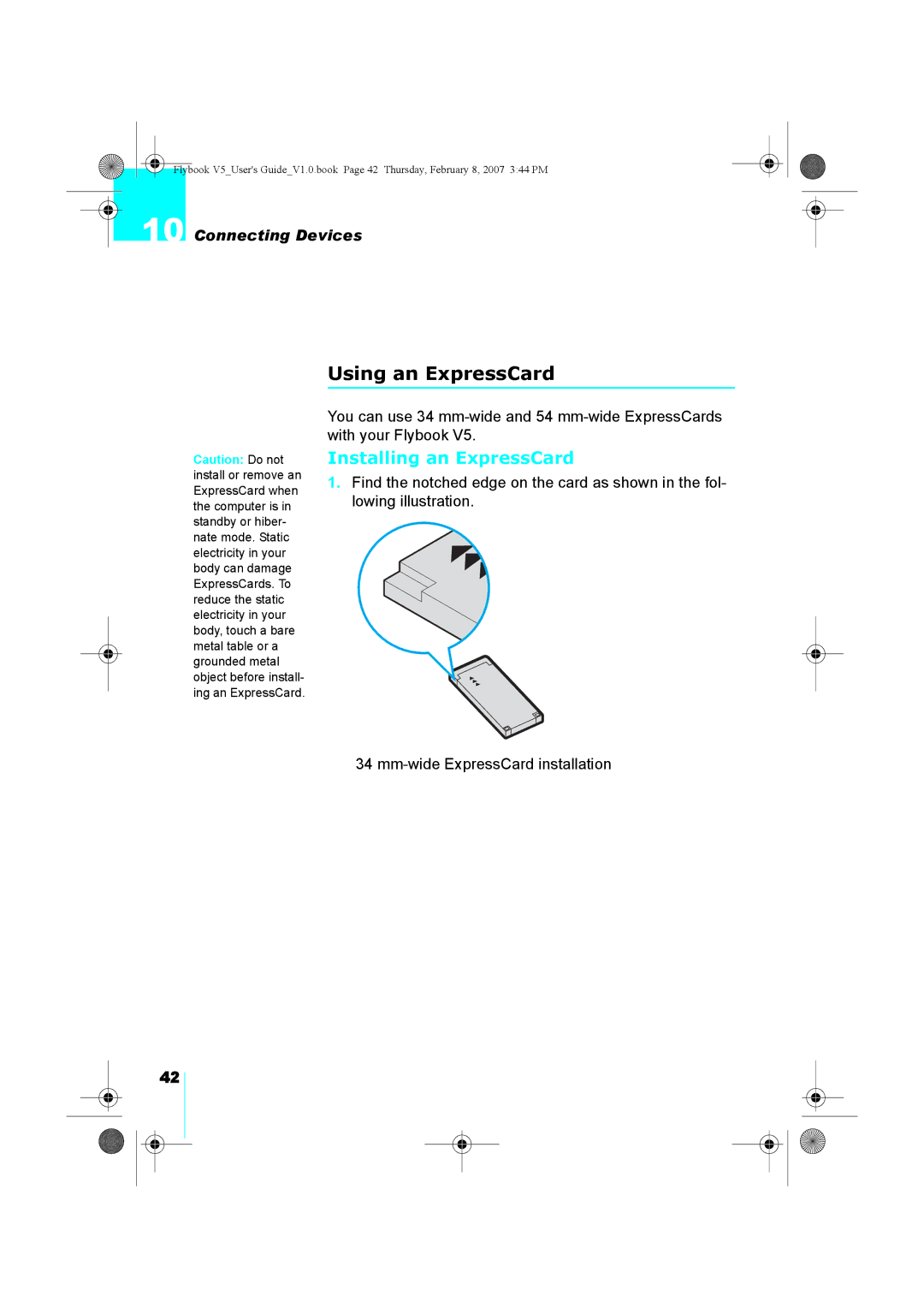 Dialogue Tech V5W1BBHA user manual Using an ExpressCard, Installing an ExpressCard 