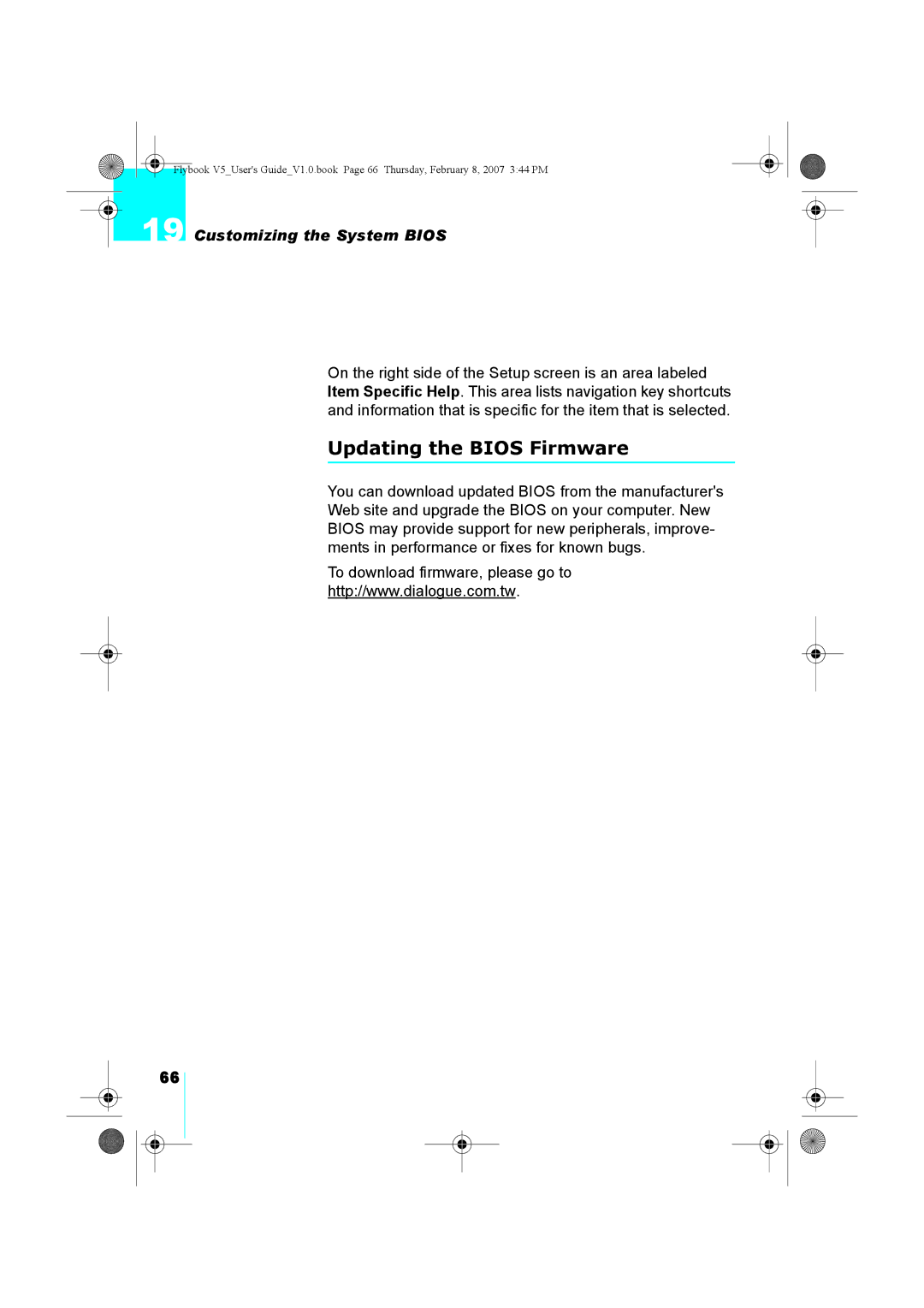 Dialogue Tech V5W1BBHA user manual Updating the Bios Firmware, Customizing the System Bios 