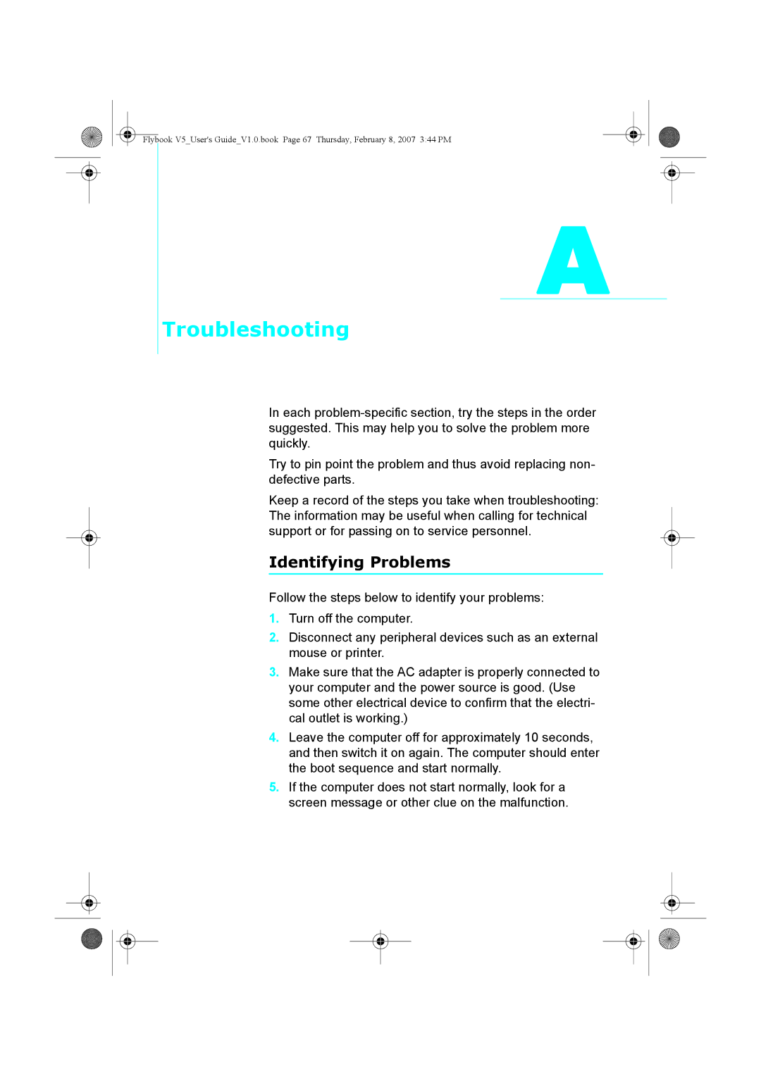 Dialogue Tech V5W1BBHA user manual Troubleshooting, Identifying Problems 