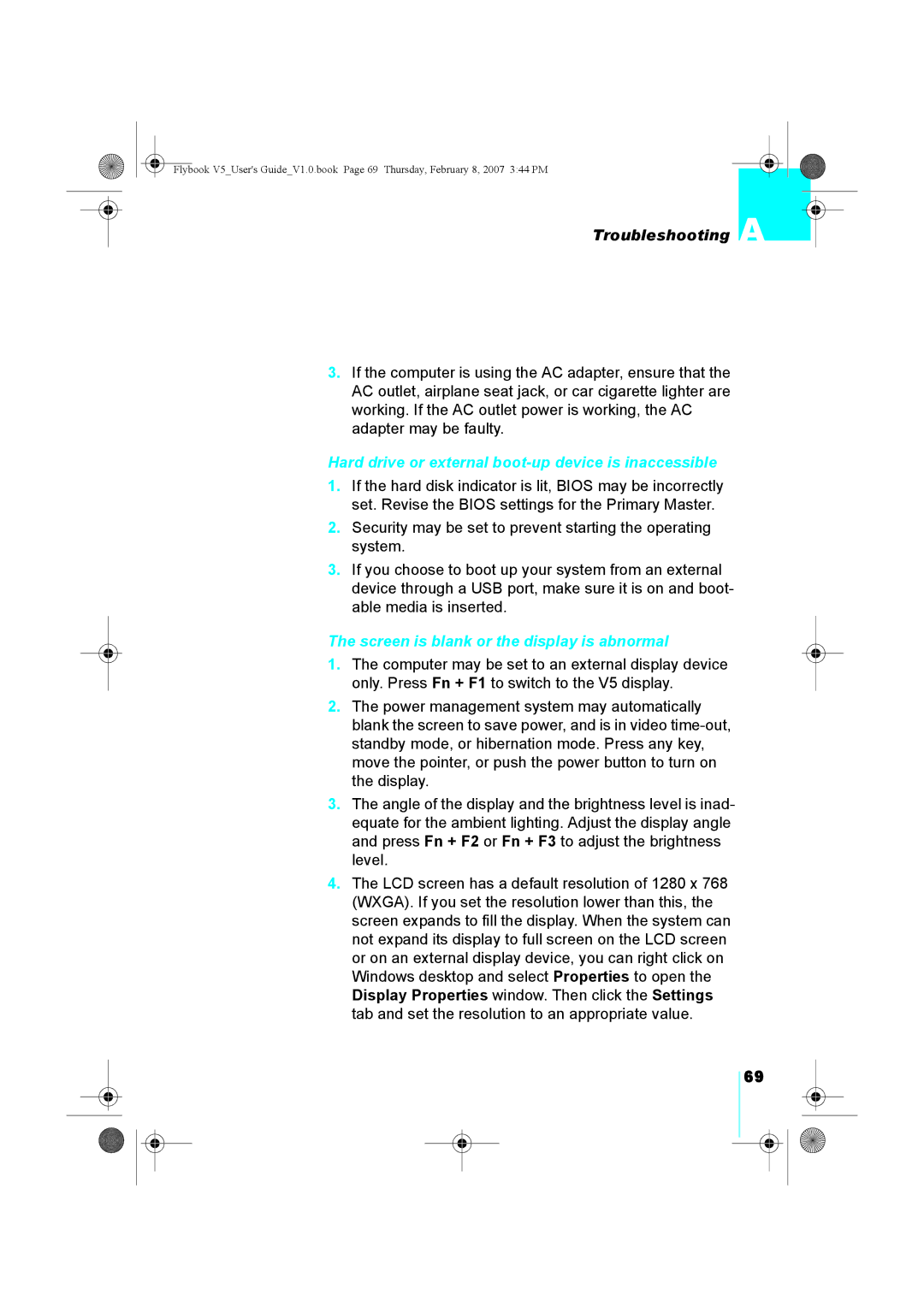 Dialogue Tech V5W1BBHA user manual Troubleshooting a, Hard drive or external boot-up device is inaccessible 