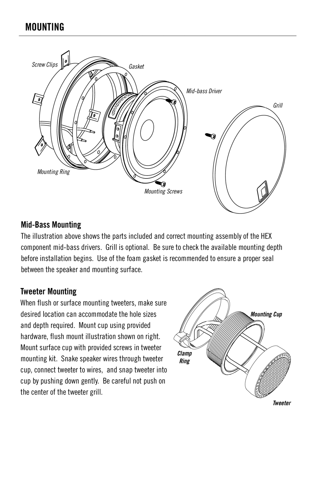 Diamond 643-105, 643-104 owner manual Mid-Bass Mounting, Tweeter Mounting 