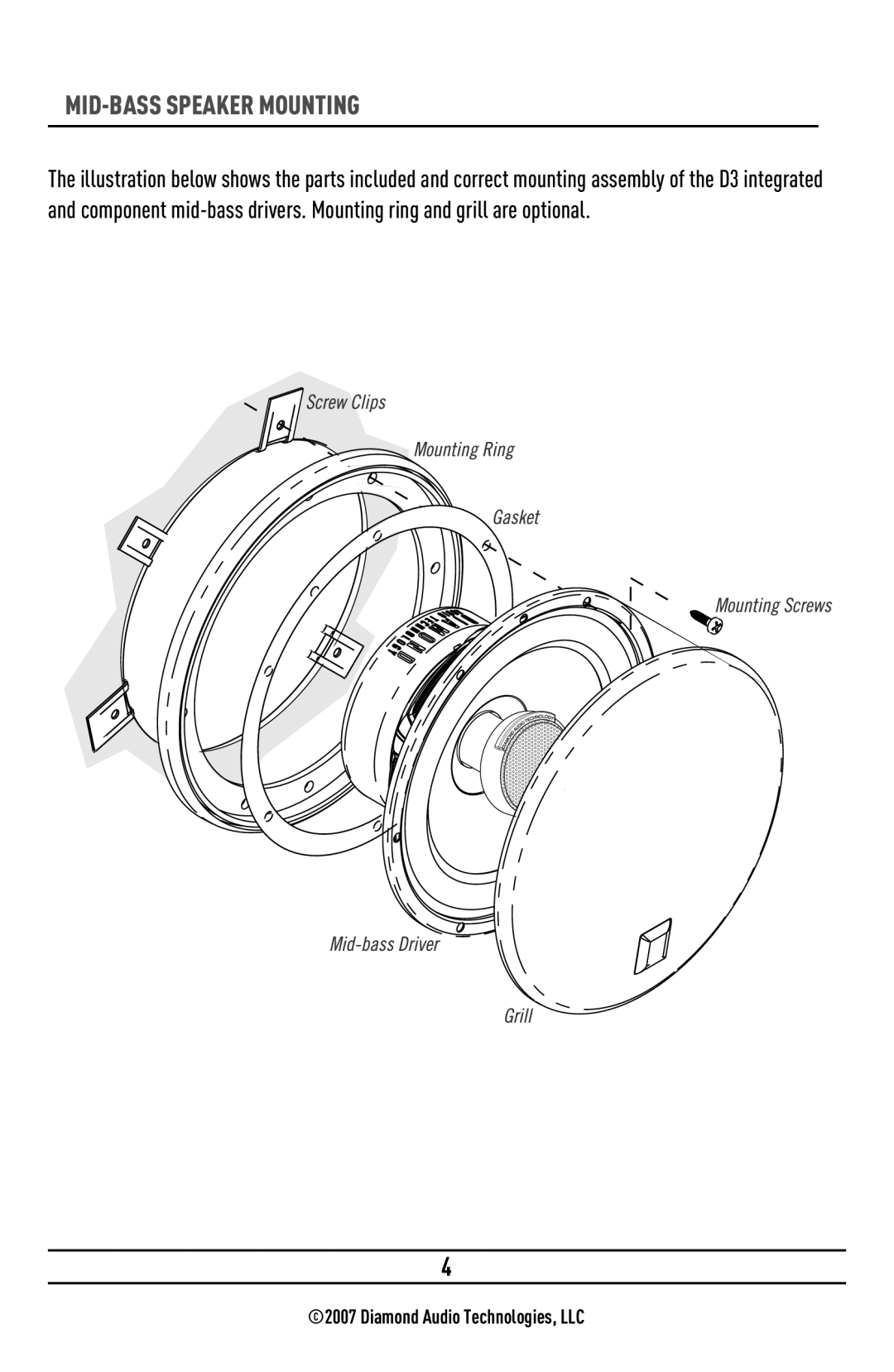 Diamond Audio Technology 643-144/157 owner manual MID-BASS Speaker Mounting 