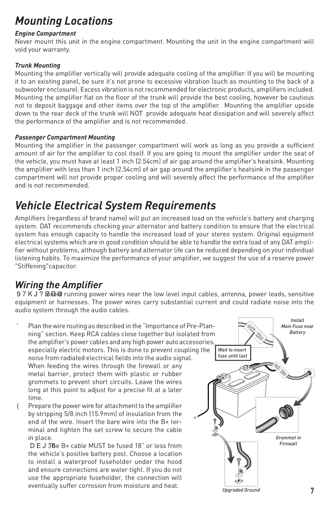 Diamond Audio Technology D1 300.4 Mounting Locations, Vehicle Electrical System Requirements, Wiring the Amplifier 