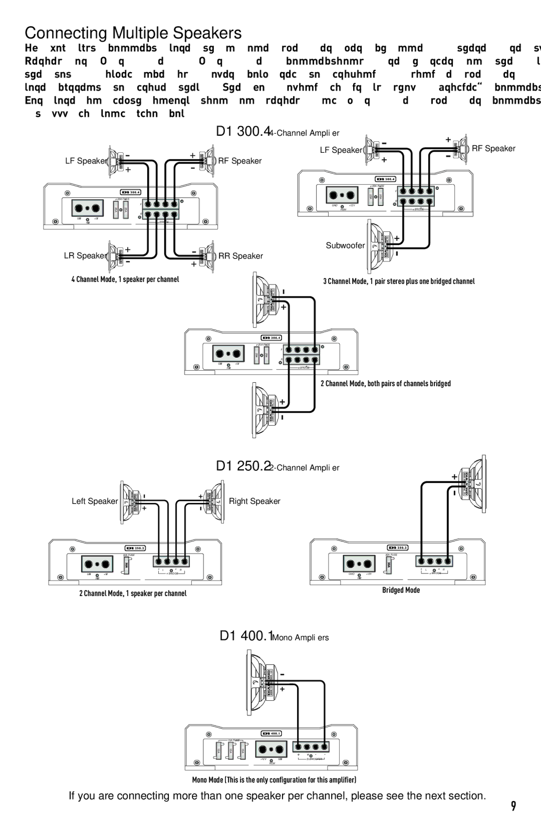 Diamond Audio Technology D1 400.1, D1 300.4, D1 250.2 installation manual Connecting Multiple Speakers 