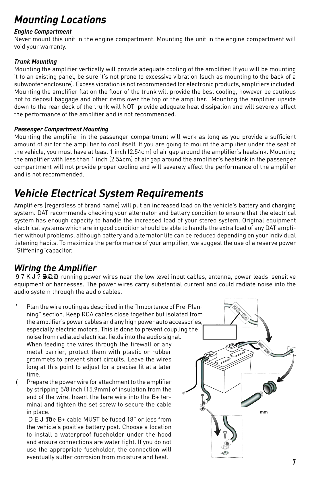 Diamond Audio Technology D3 400.2 Mounting Locations, Vehicle Electrical System Requirements, Wiring the Amplifier 